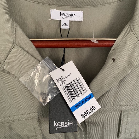 NWT Kensie Jeans 100% Modal Utility Jacket in Shadow Khaki Green Drawstring - Picture 2 of 7